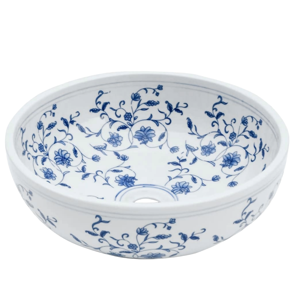 Vasque à poser blanc et bleu rond en céramique