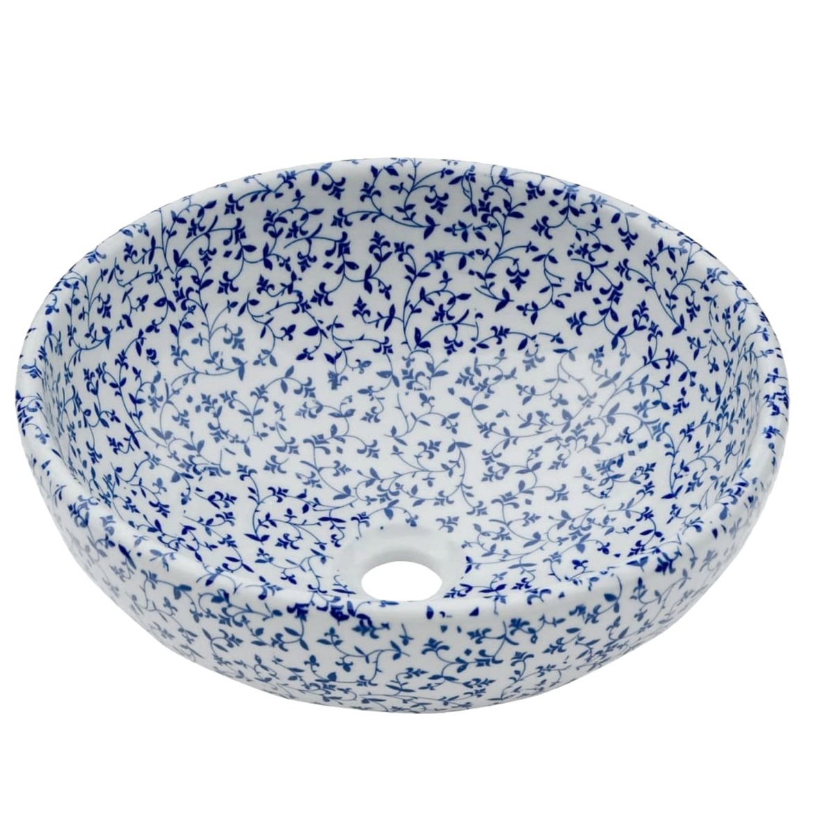Vasque à poser blanc et bleu rond en céramique