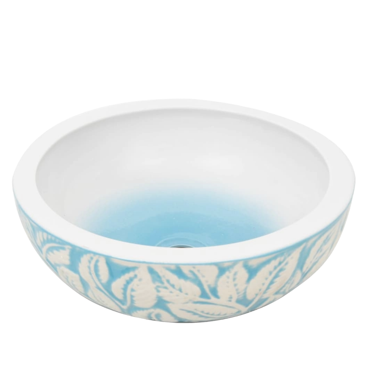 Vasque à poser blanc et bleu rond en céramique