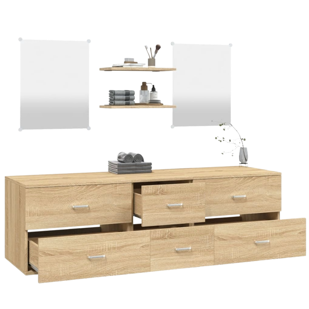Meuble de salle de bain 5 pcs chêne bois d'ingénierie