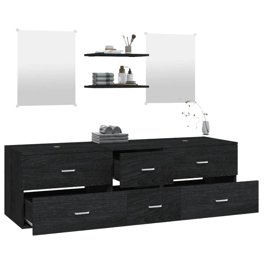 Meuble de salle de bain 5 pcs noir bois d'ingénierie