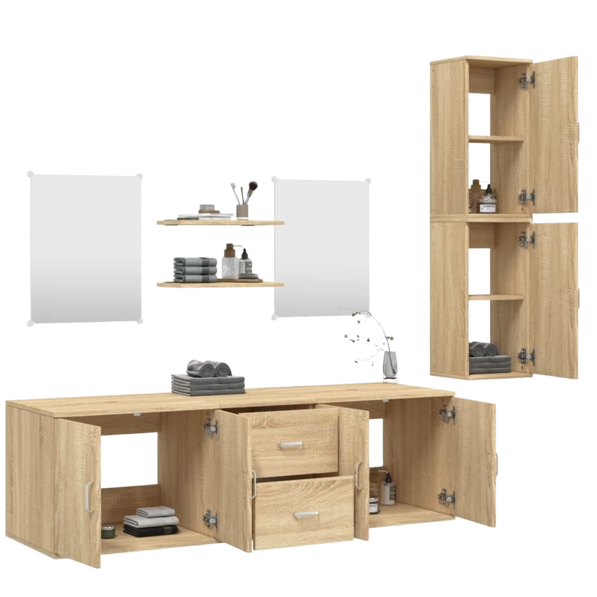 Meuble de salle de bain 7 pcs chêne bois d'ingénierie