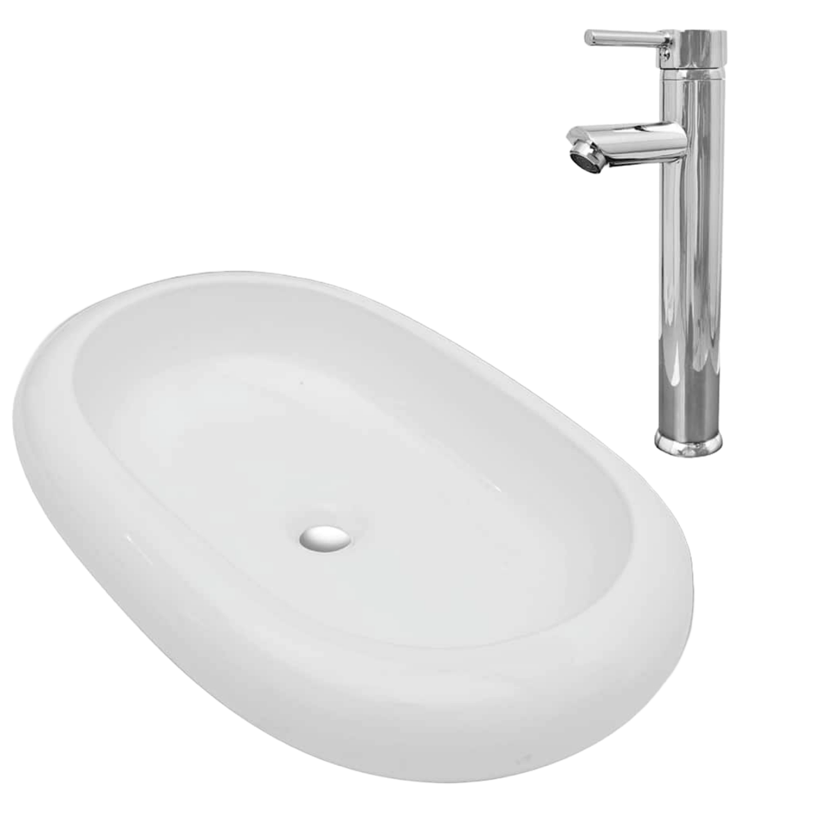 Lavabo de salle de bain avec mitigeur Céramique Ovale Blanc