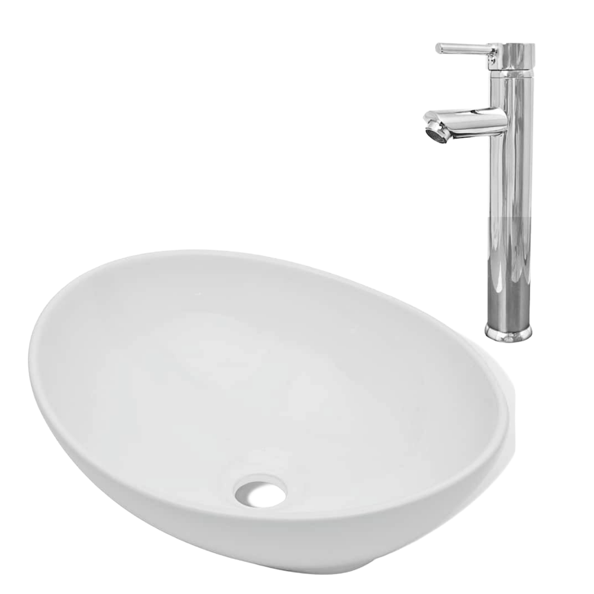 Lavabo de salle de bain avec mitigeur Céramique Ovale Blanc