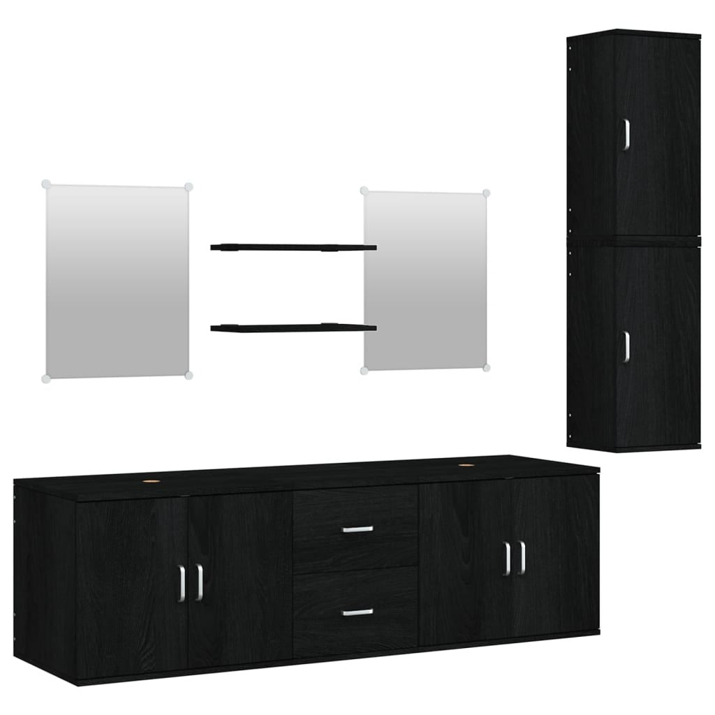 Meuble de salle de bain 7 pcs noir bois d'ingénierie