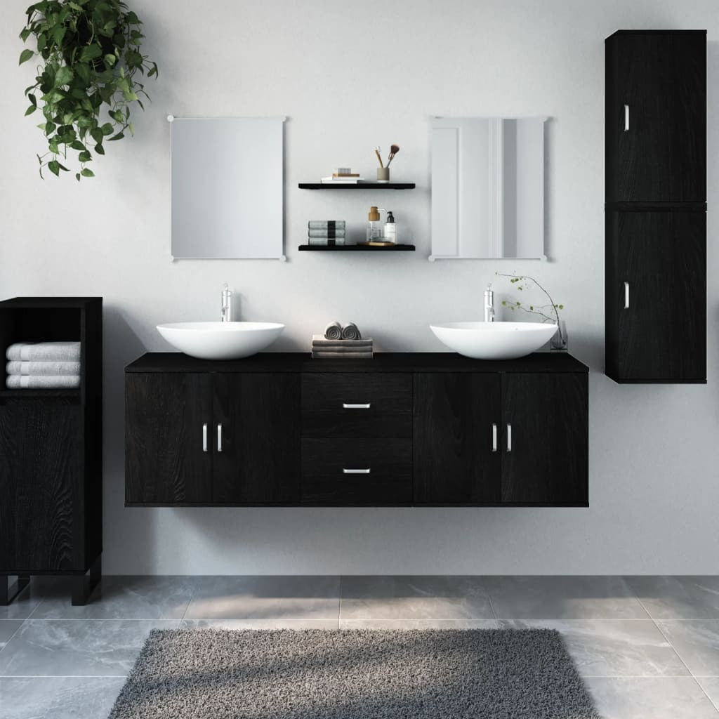 Meuble de salle de bain 7 pcs noir bois d'ingénierie