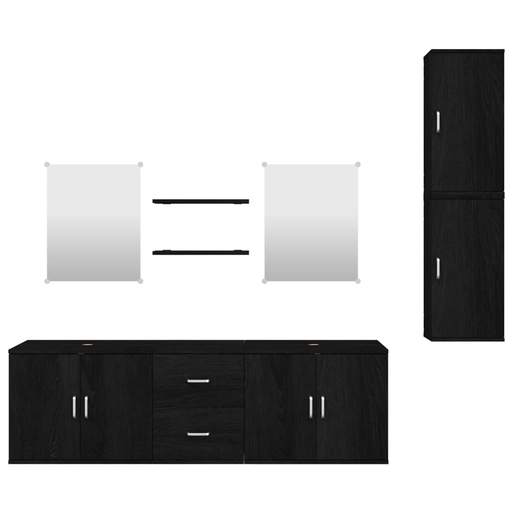 Meuble de salle de bain 7 pcs noir bois d'ingénierie