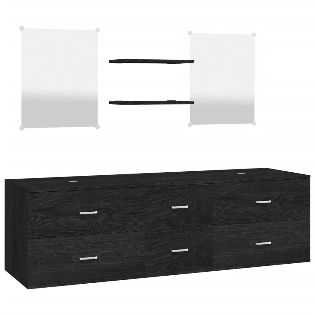 Meuble de salle de bain 5 pcs noir bois d'ingénierie