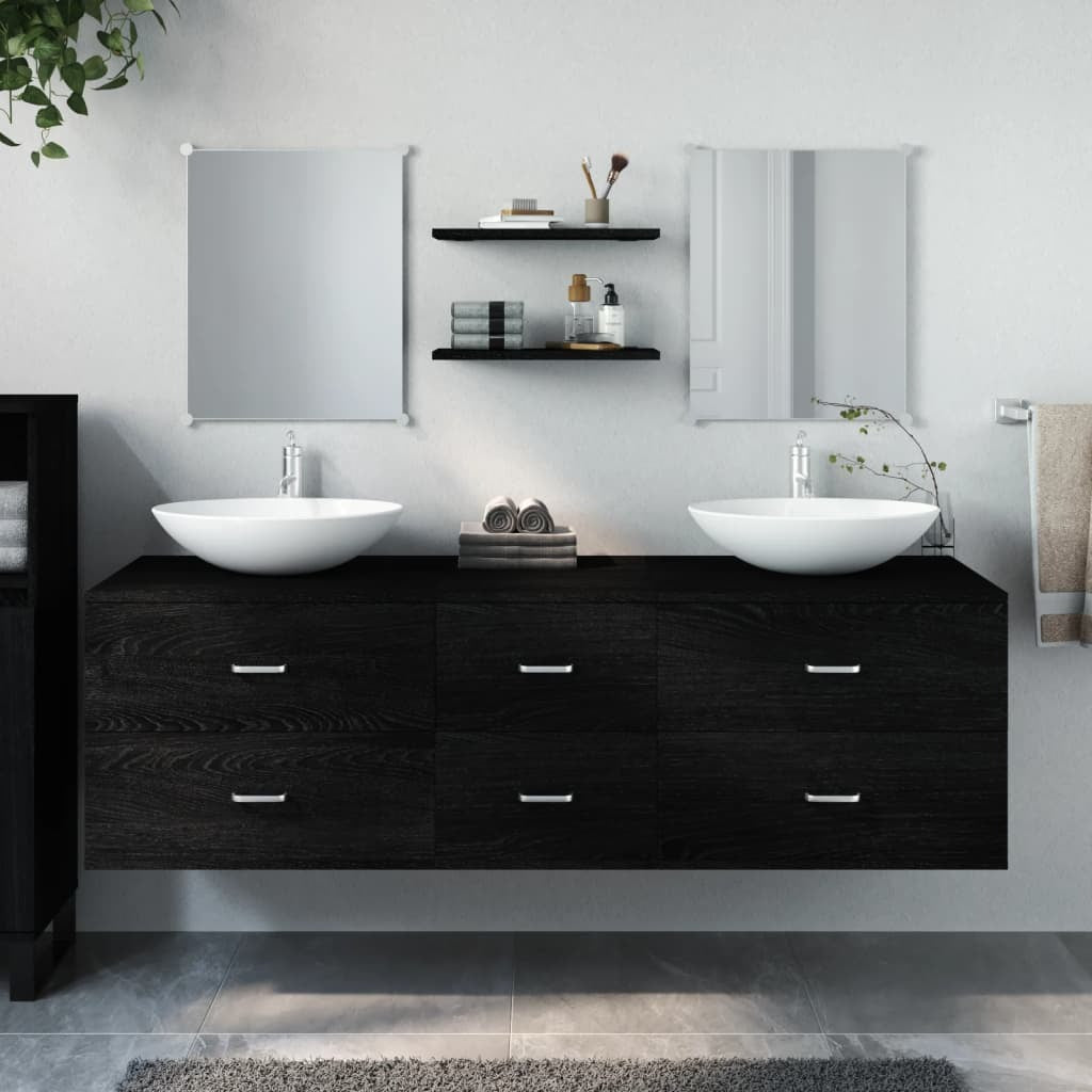Meuble de salle de bain 5 pcs noir bois d'ingénierie