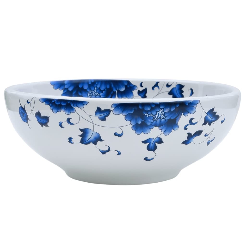 Vasque à poser blanc et bleu rond en céramique