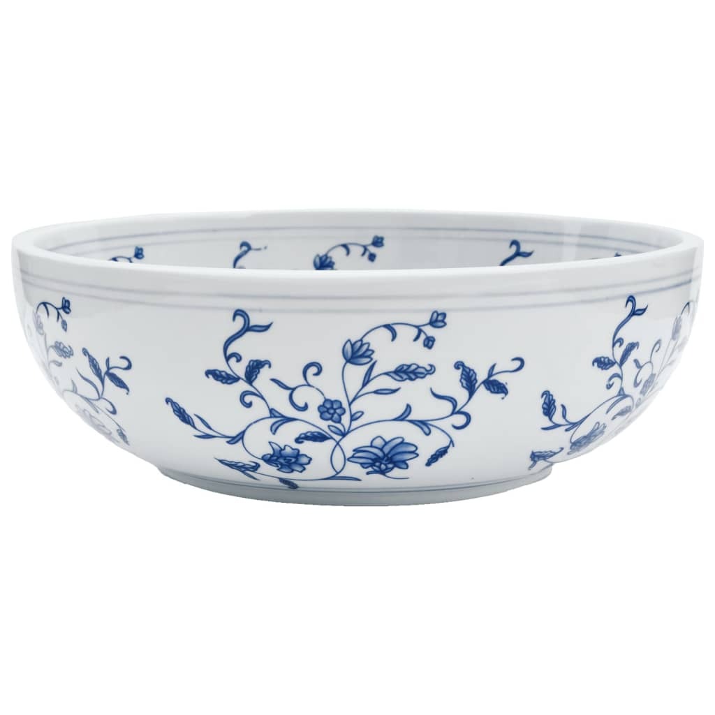 Vasque à poser blanc et bleu rond en céramique