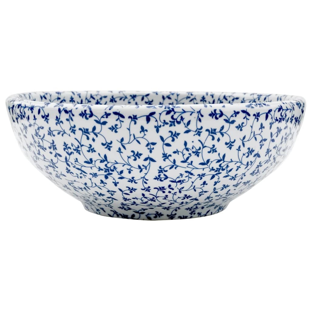 Vasque à poser blanc et bleu rond en céramique