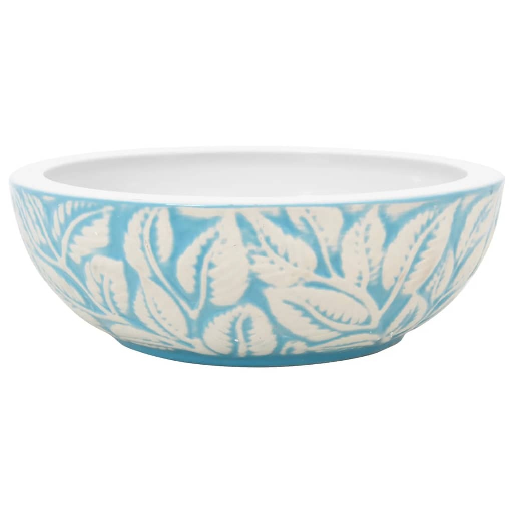 Vasque à poser blanc et bleu rond en céramique