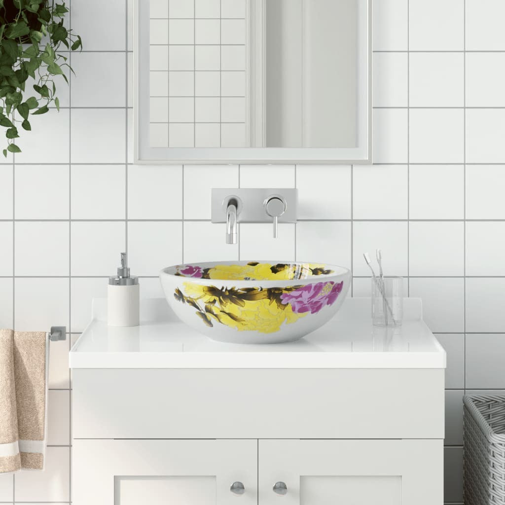 Vasque à poser multicolore rond en céramique