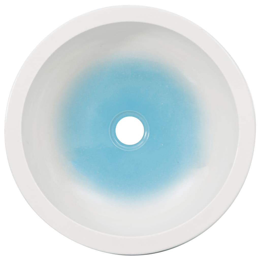Vasque à poser blanc et bleu rond en céramique