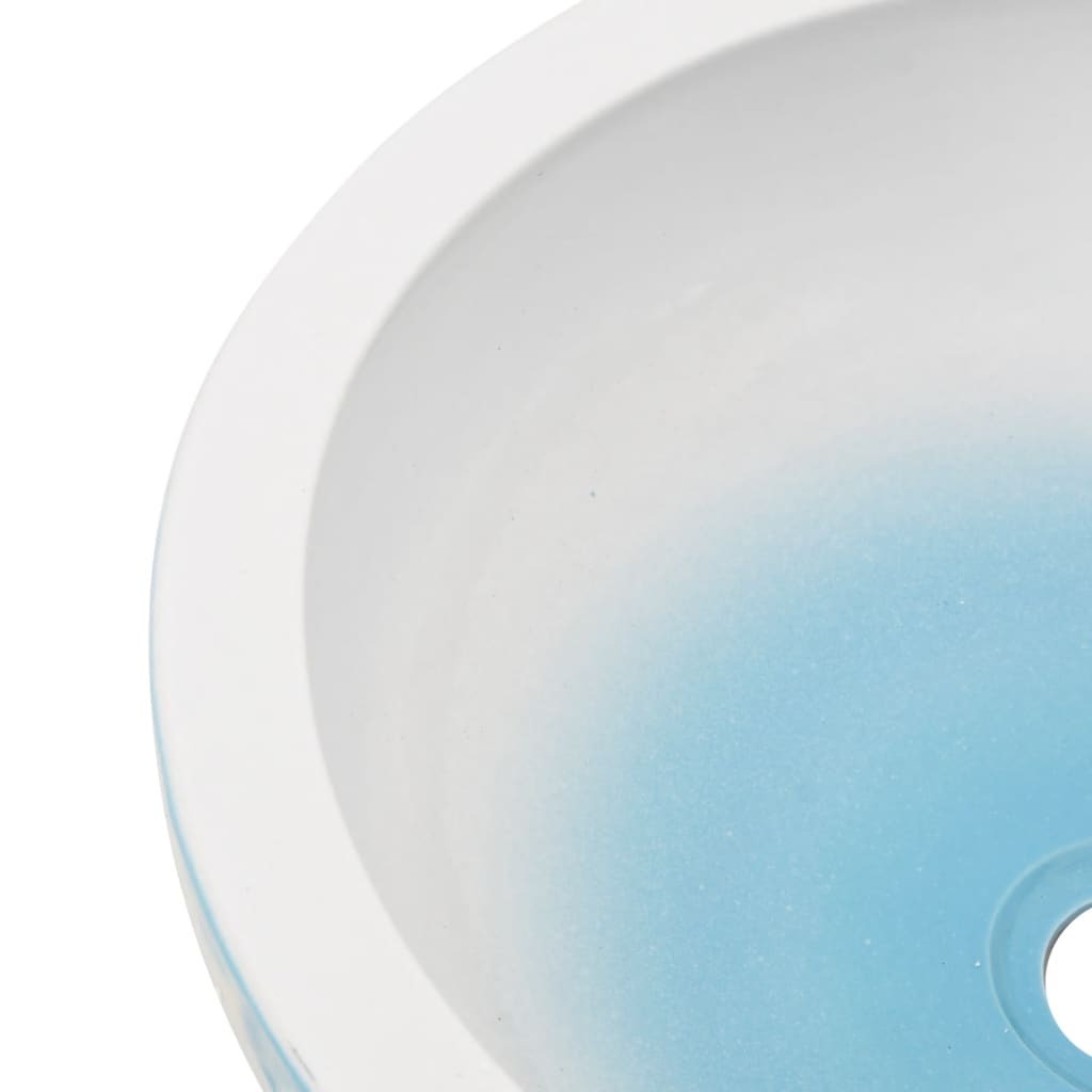 Vasque à poser blanc et bleu rond en céramique