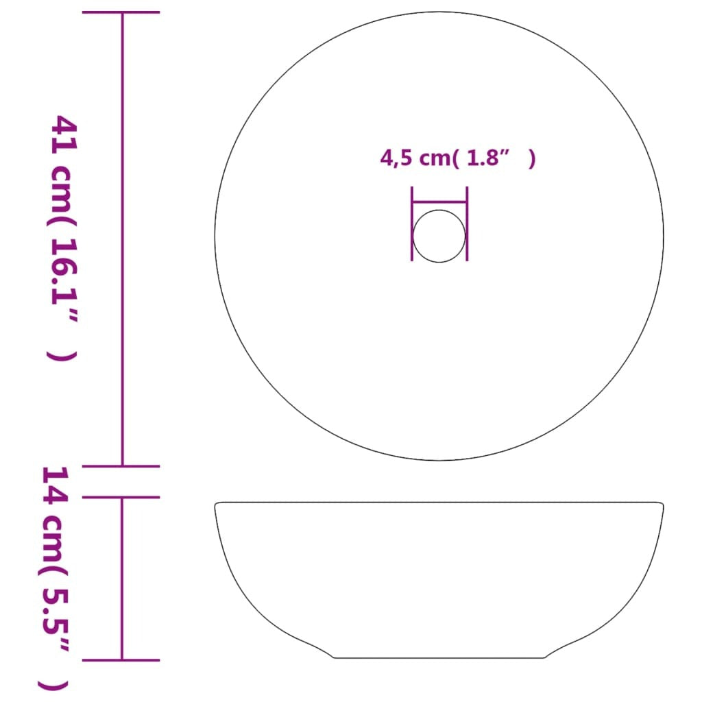 Vasque à poser blanc et bleu rond en céramique