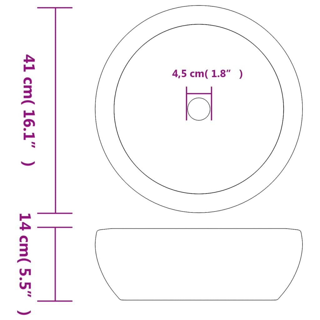 Vasque à poser blanc et bleu rond en céramique
