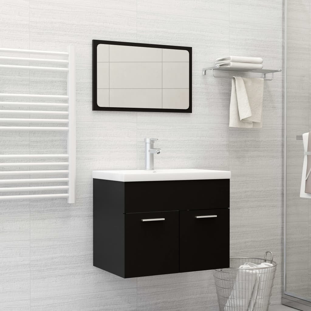 Meuble de salle de bain 3 pcs Noir Aggloméré