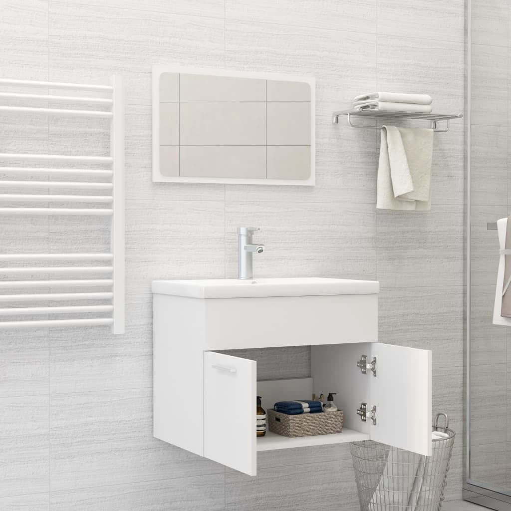 Meuble de salle de bain 3 pcs Blanc Aggloméré