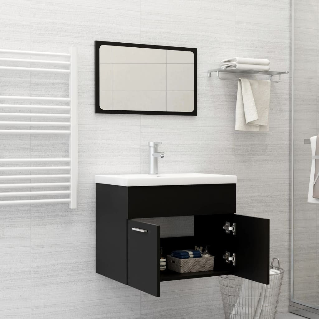 Meuble de salle de bain 3 pcs Noir Aggloméré
