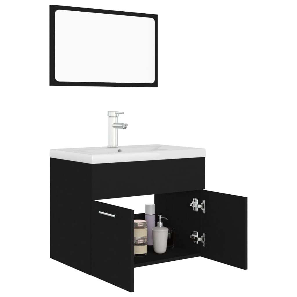 Meuble de salle de bain 3 pcs Noir Aggloméré